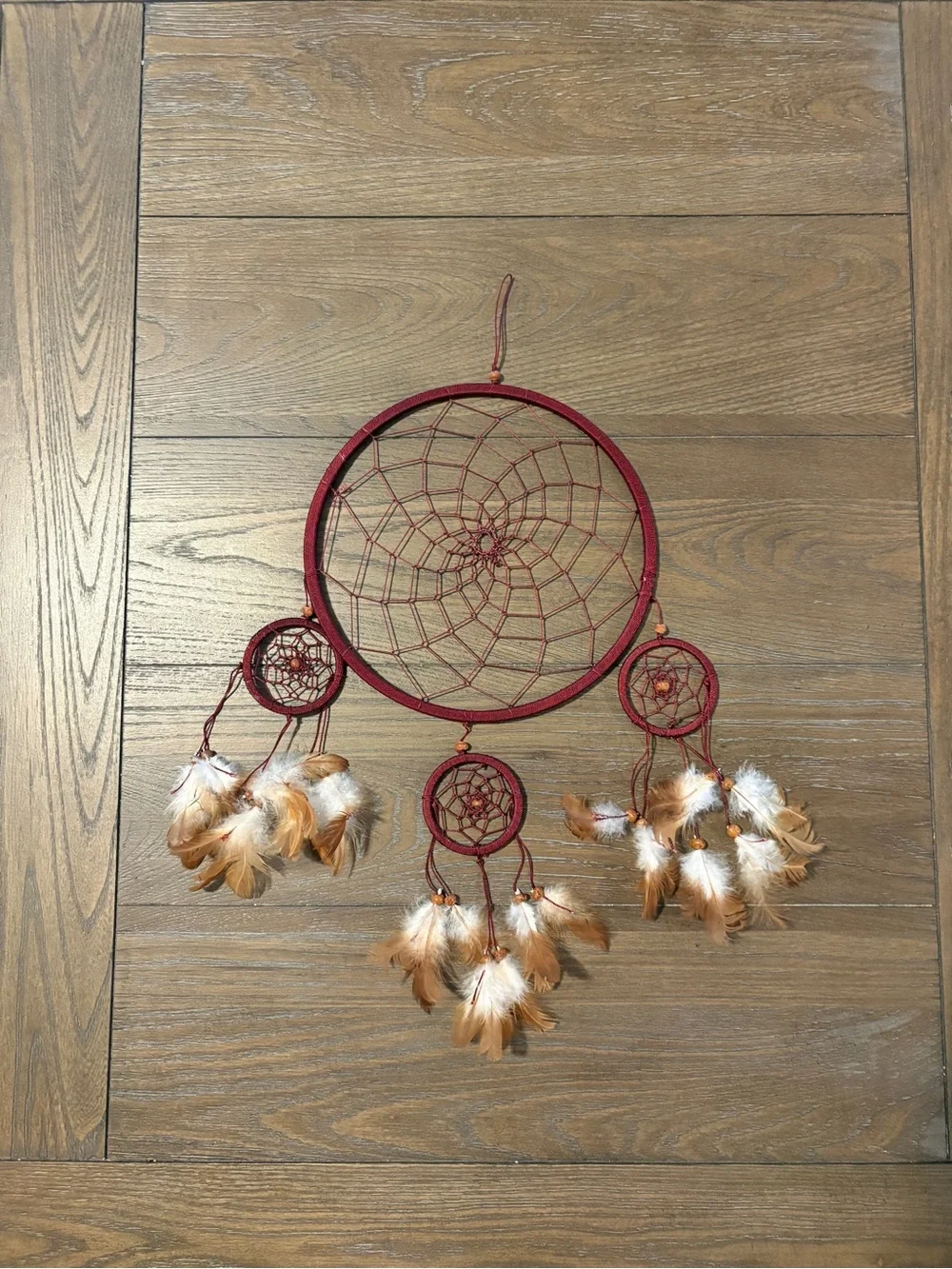 Boho Red Dreamcatcher Wall Hanging with Feather Tassels
